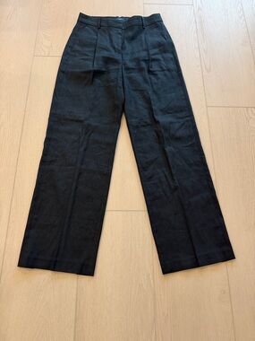 J. Crew Black Wide-Leg Linen-Blend Trousers